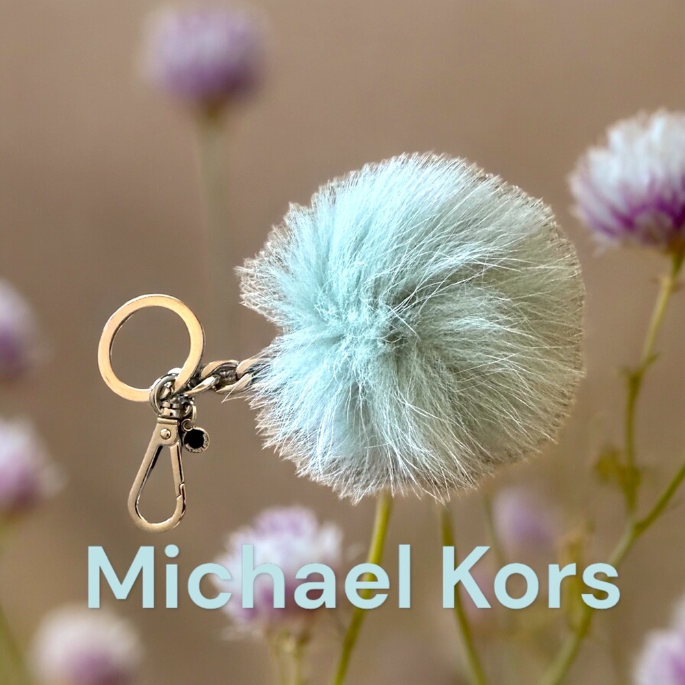 Michael Kors Fur Pom Pom Mint Blue Keychain & Bag Charm Purse Accessory - Picture 3 of 6